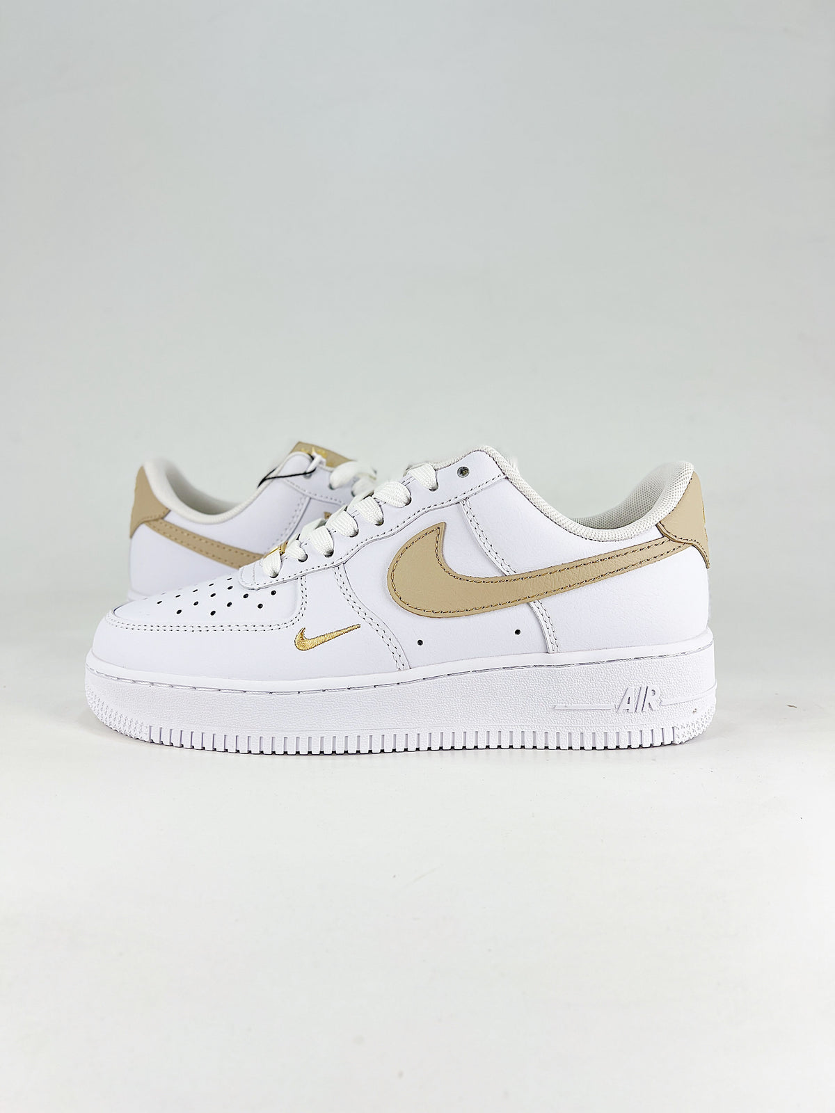 Nike Air Force 1 Sneakers - White, Khaki & Gold Mini Swoosh