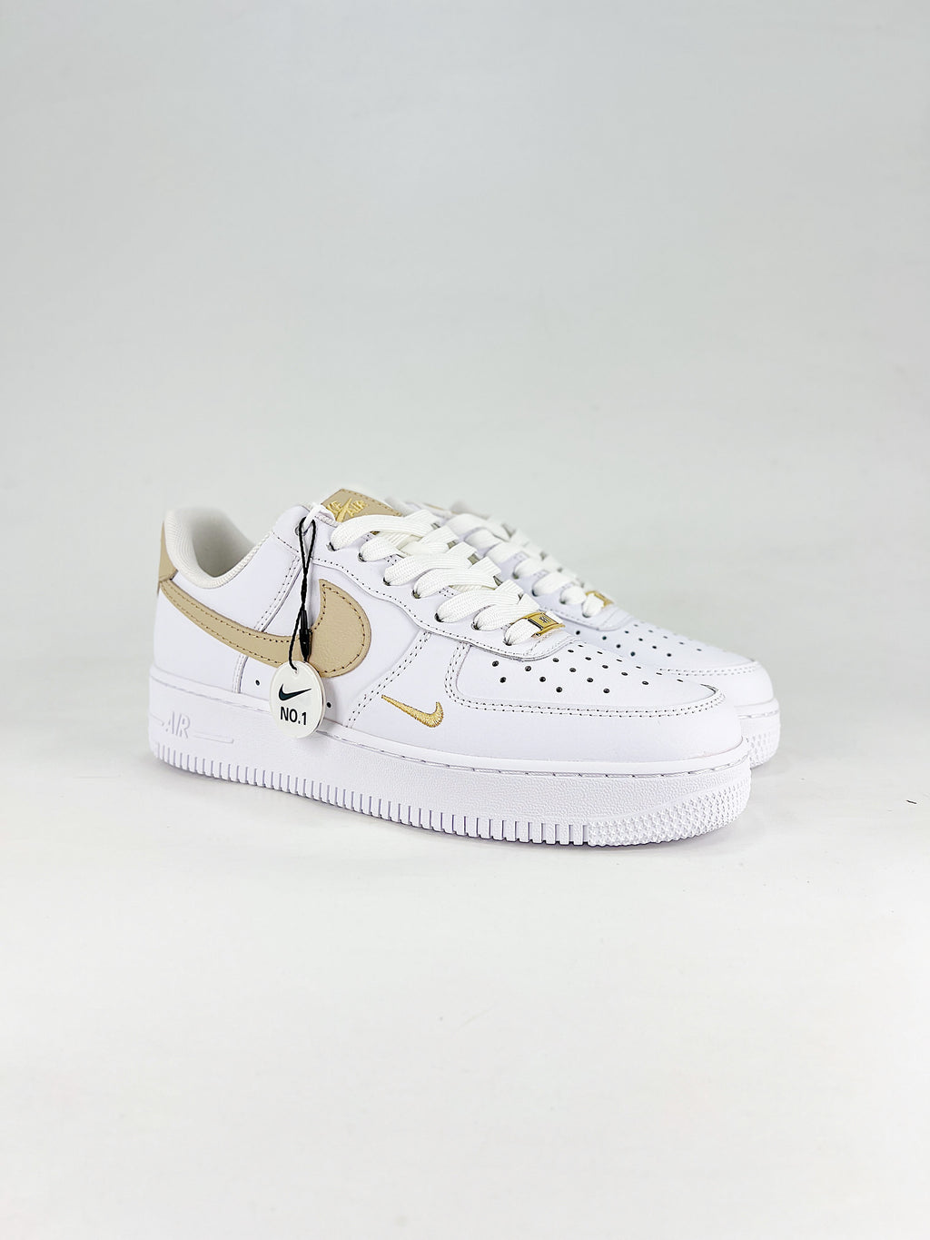 Nike Air Force 1 Sneakers - White, Khaki & Gold Mini Swoosh