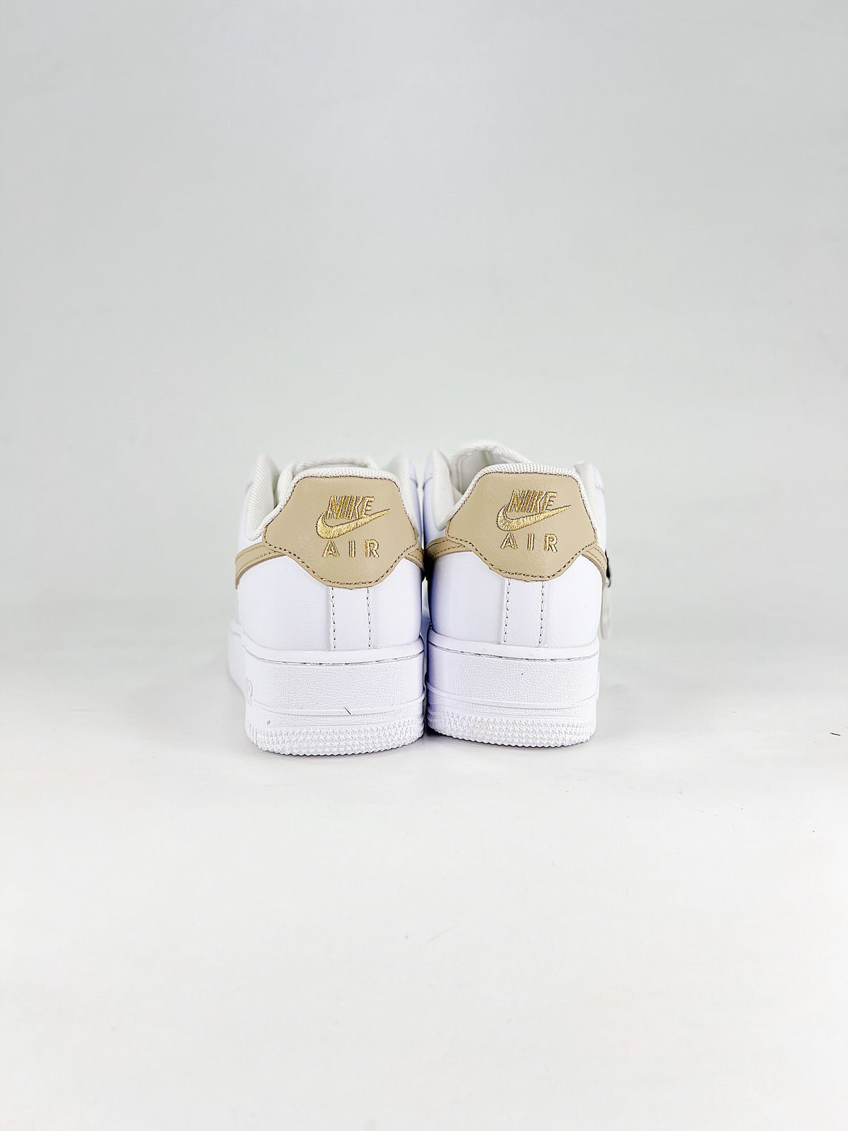 Nike Air Force 1 Sneakers - White, Khaki & Gold Mini Swoosh