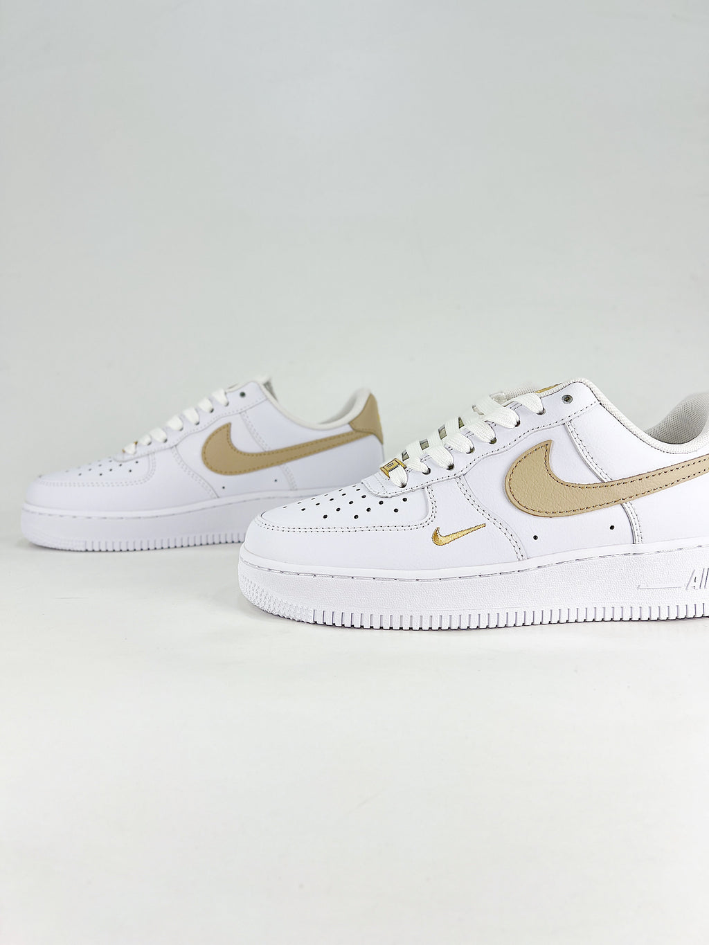 Nike Air Force 1 Sneakers - White, Khaki & Gold Mini Swoosh