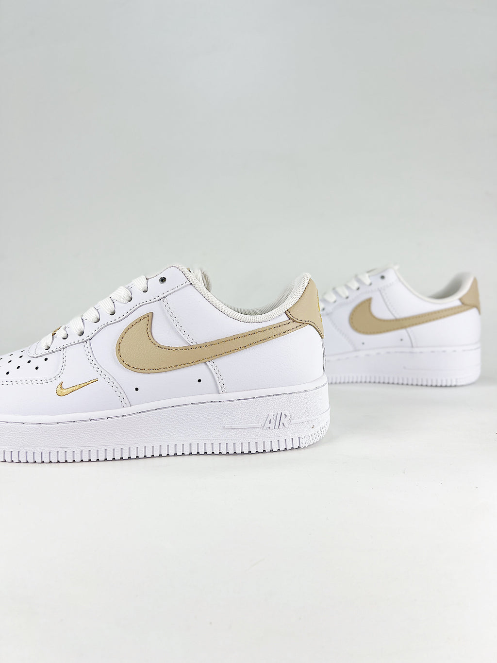 Nike Air Force 1 Sneakers - White, Khaki & Gold Mini Swoosh