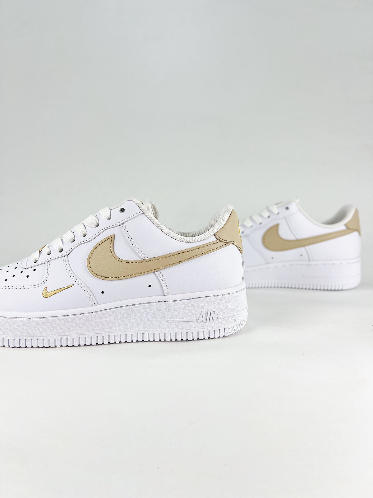 Nike Air Force 1 Sneakers - White, Khaki & Gold Mini Swoosh