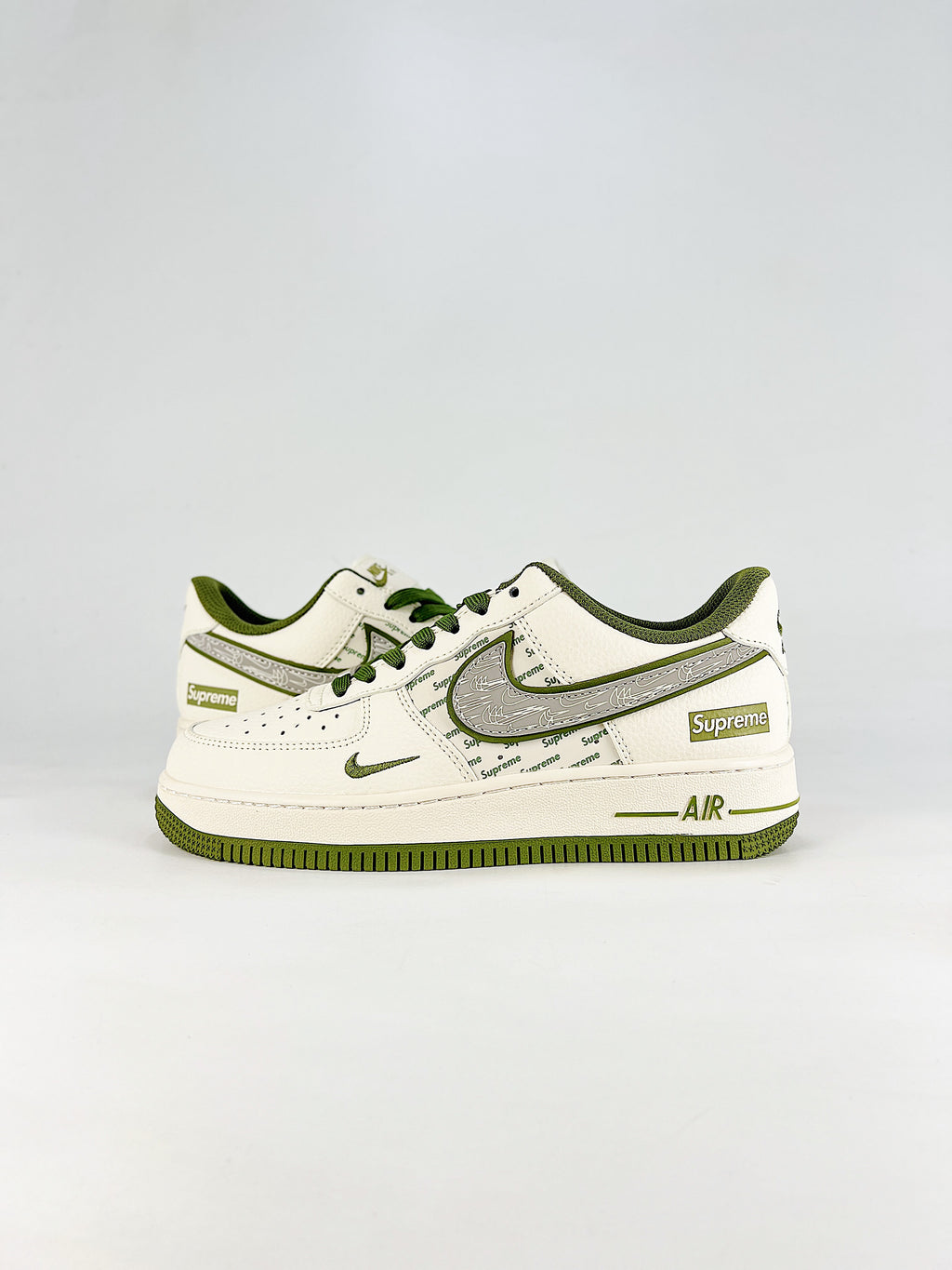 Nike Air Force 1 Sneakers - White & Olive Green
