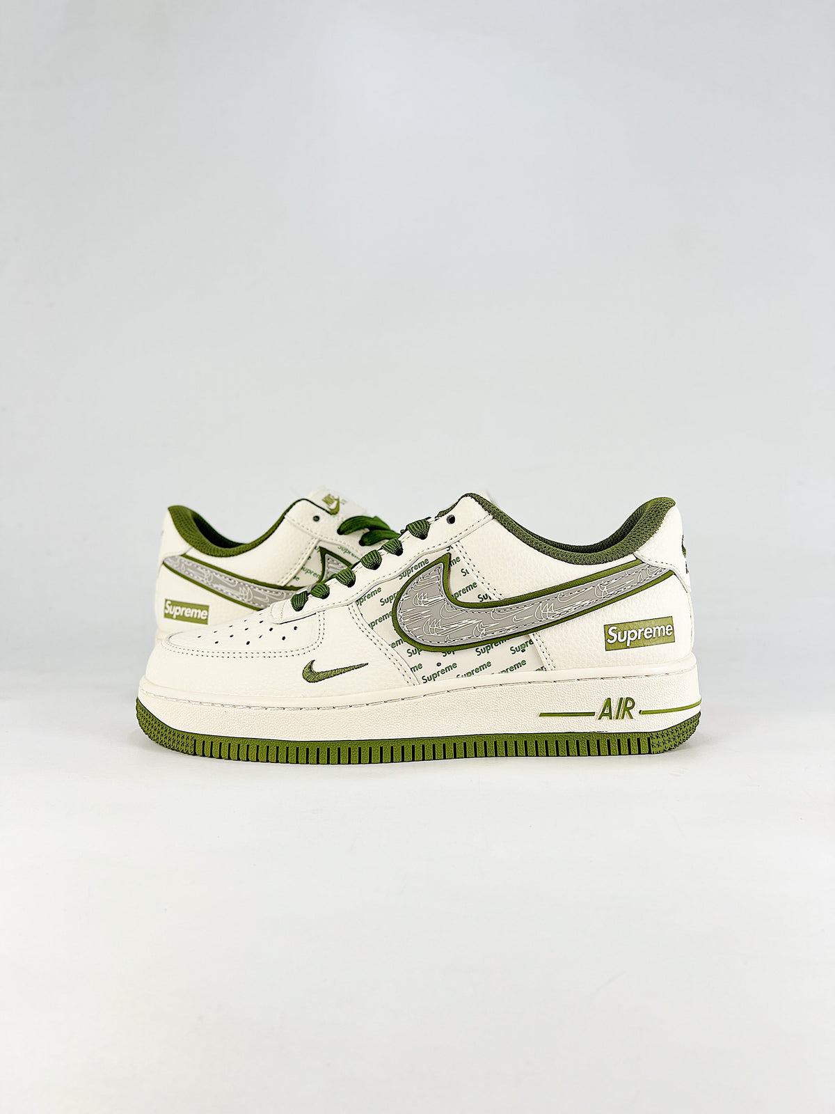 Nike Air Force 1 Sneakers - White & Olive Green