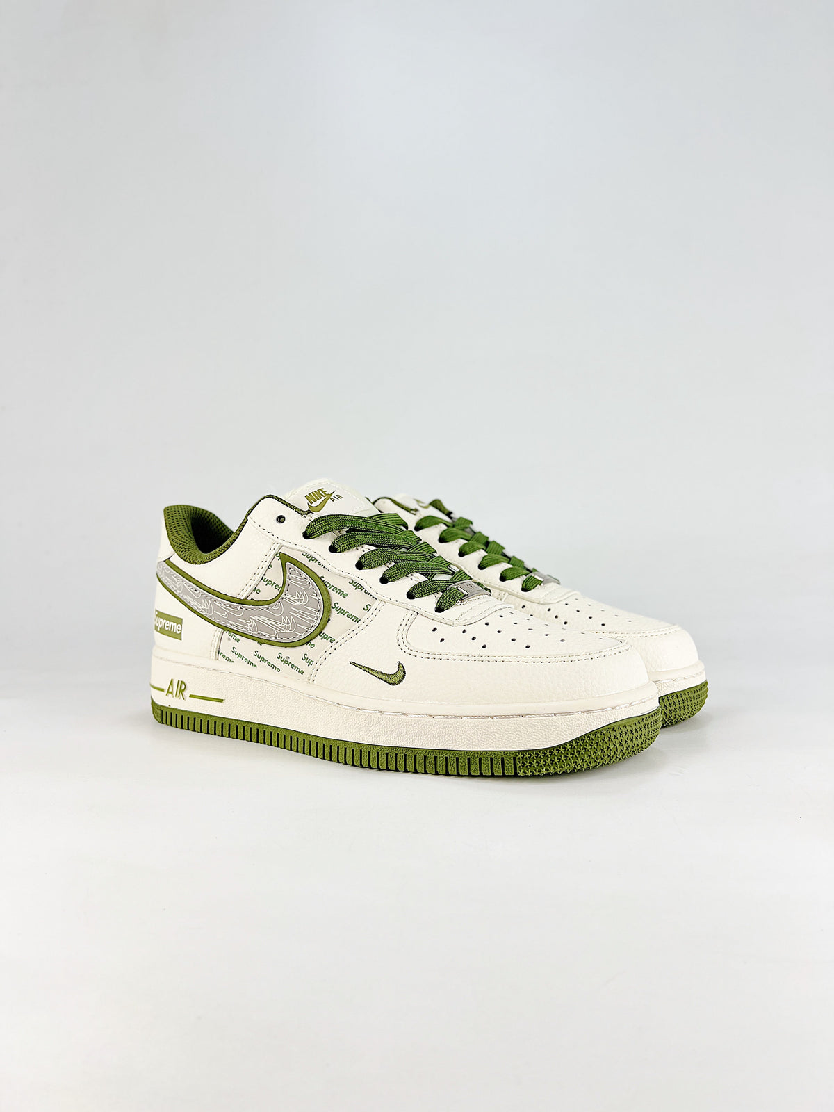 Nike Air Force 1 Sneakers - White & Olive Green