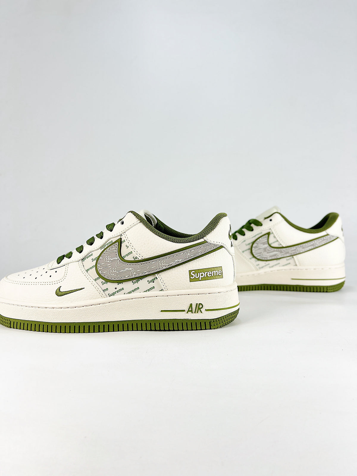 Nike Air Force 1 Sneakers - White & Olive Green