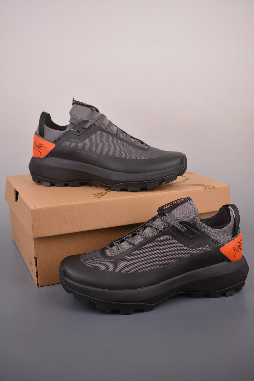 Arc’teryx Charcoal Low-Top Lace-Up Shoes with Orange Heel Panels